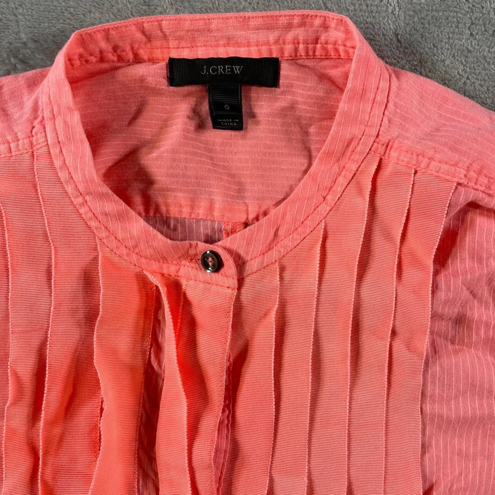 J  Crew Shirt Tunic Top Women 0 XS Pink Coral Pleated Front Coastal Beach Summer